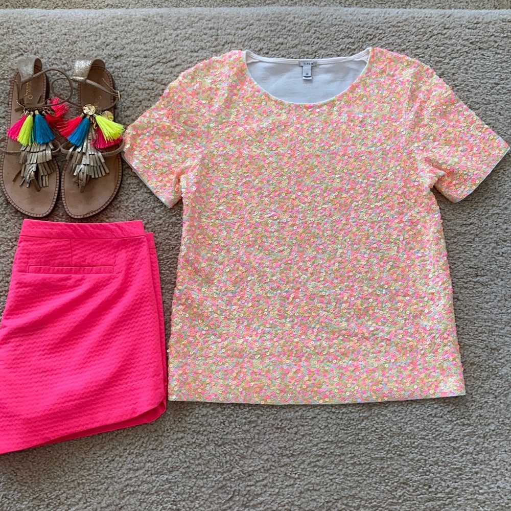 J. Crew Sequined Short Sleeve Tee - Picture 1 of 8